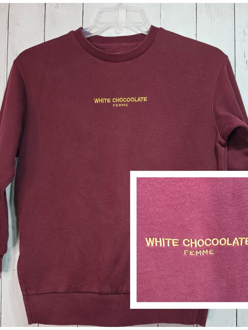 Chocoolate Women's Maroon Crewneck White Chocoolate Femme Sweatshirt Size XS.